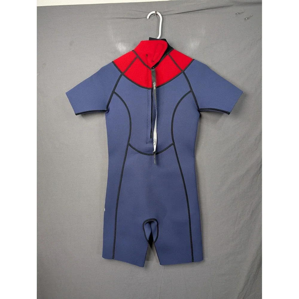 Hevto Kids Wetsuit Shorty 2mm Neoprene Red Blue Youth Size 14 HERO-L Back Zip